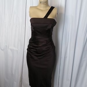 ABS Allen Schwartz heavy stretch matte satin one-shoulder wiggle dress - size 8